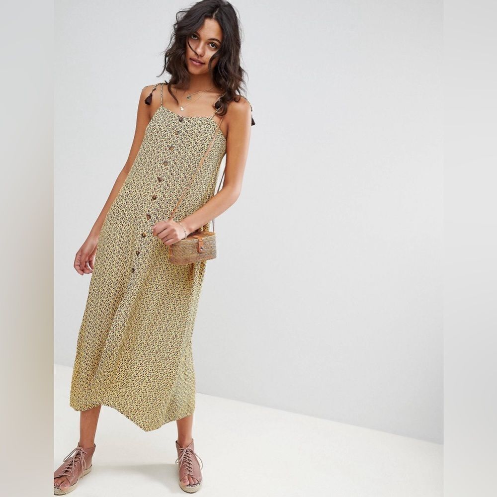 FAITHFULL THE BRAND Arrieta Raquel Mustard Floral Midi Slip Dress Sz 2/XS